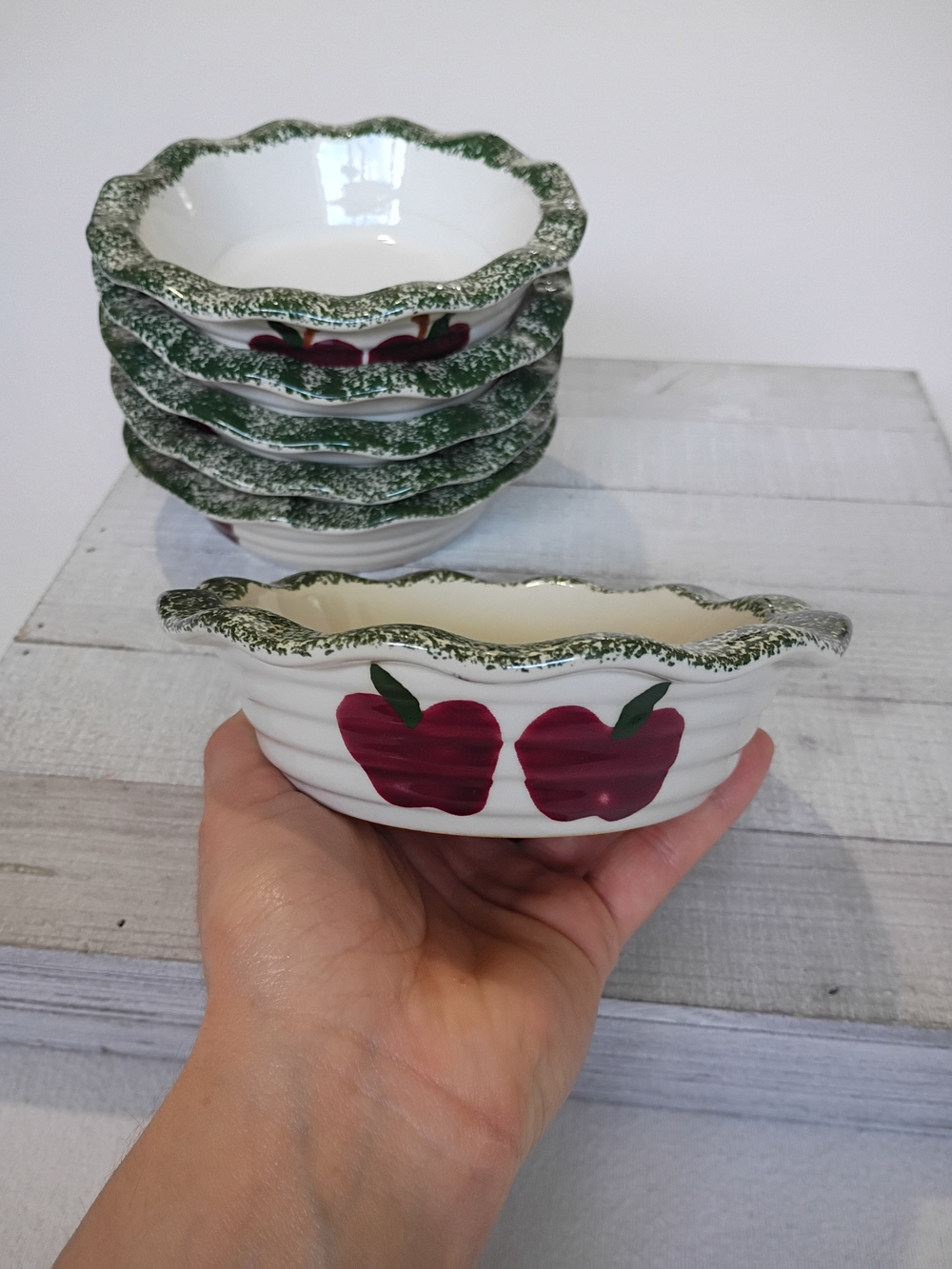 Vintage Alco Industries Apple Garden Stoneware Bowls Set of 6 Cottage Orchard